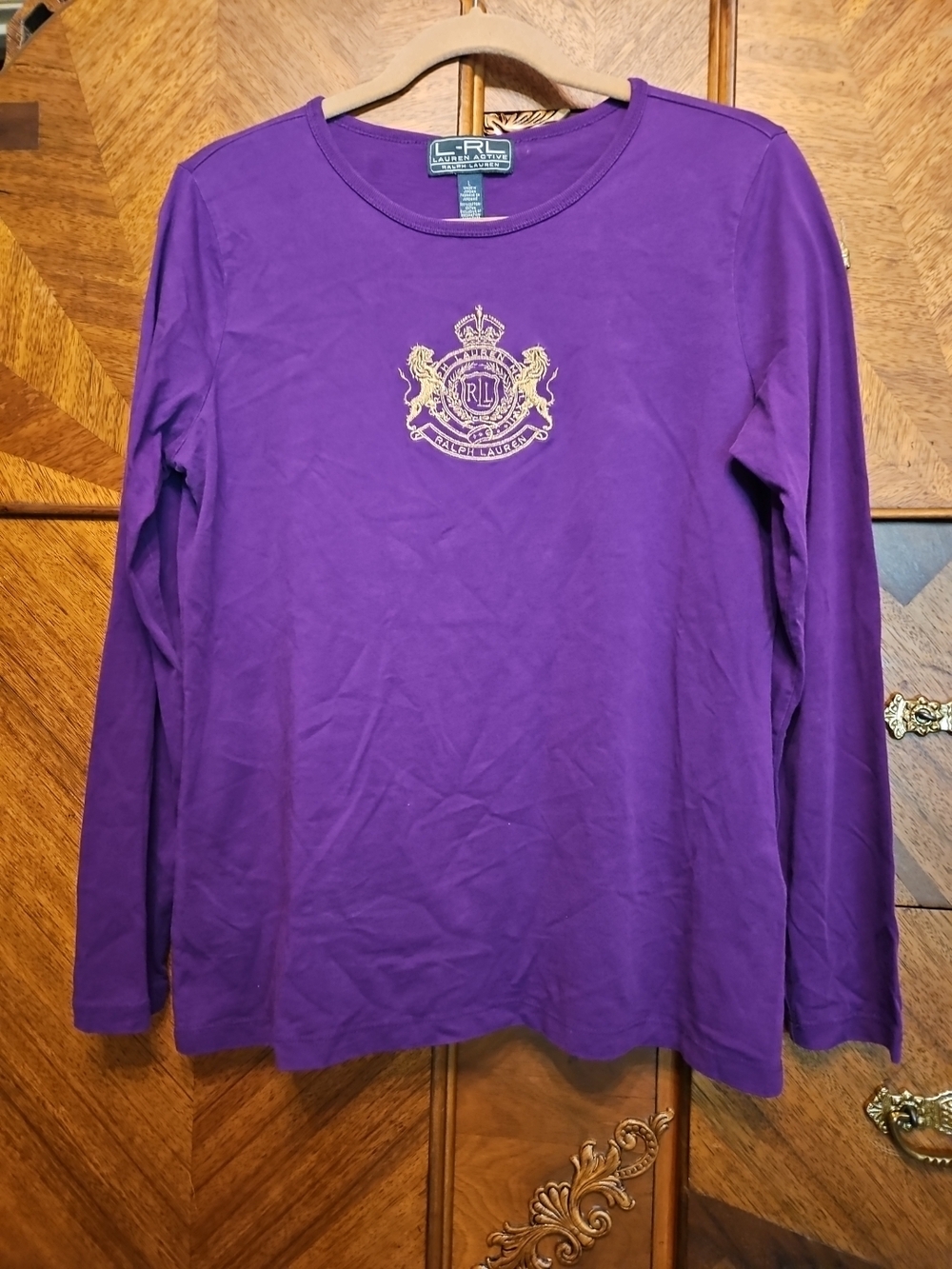 Ralph Lauren RL Womens Size Large Purple Long Sleeve Tee with Crest